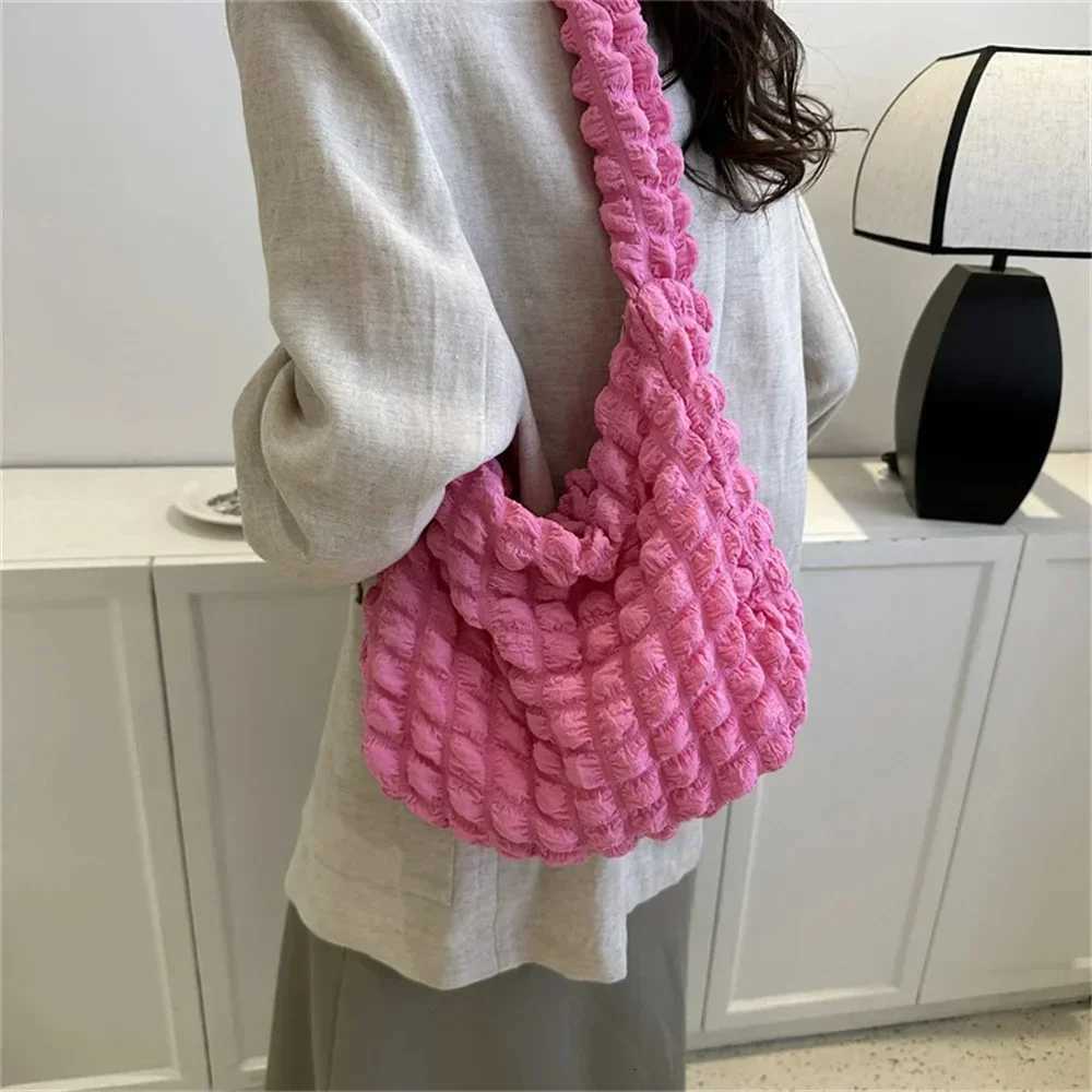 Crossbody Bag With Pleated Design Embroidered Plaid Shoulder Bag Underarm Bags Simple Large Capacity Quilted Tote Bags For Women Z250812