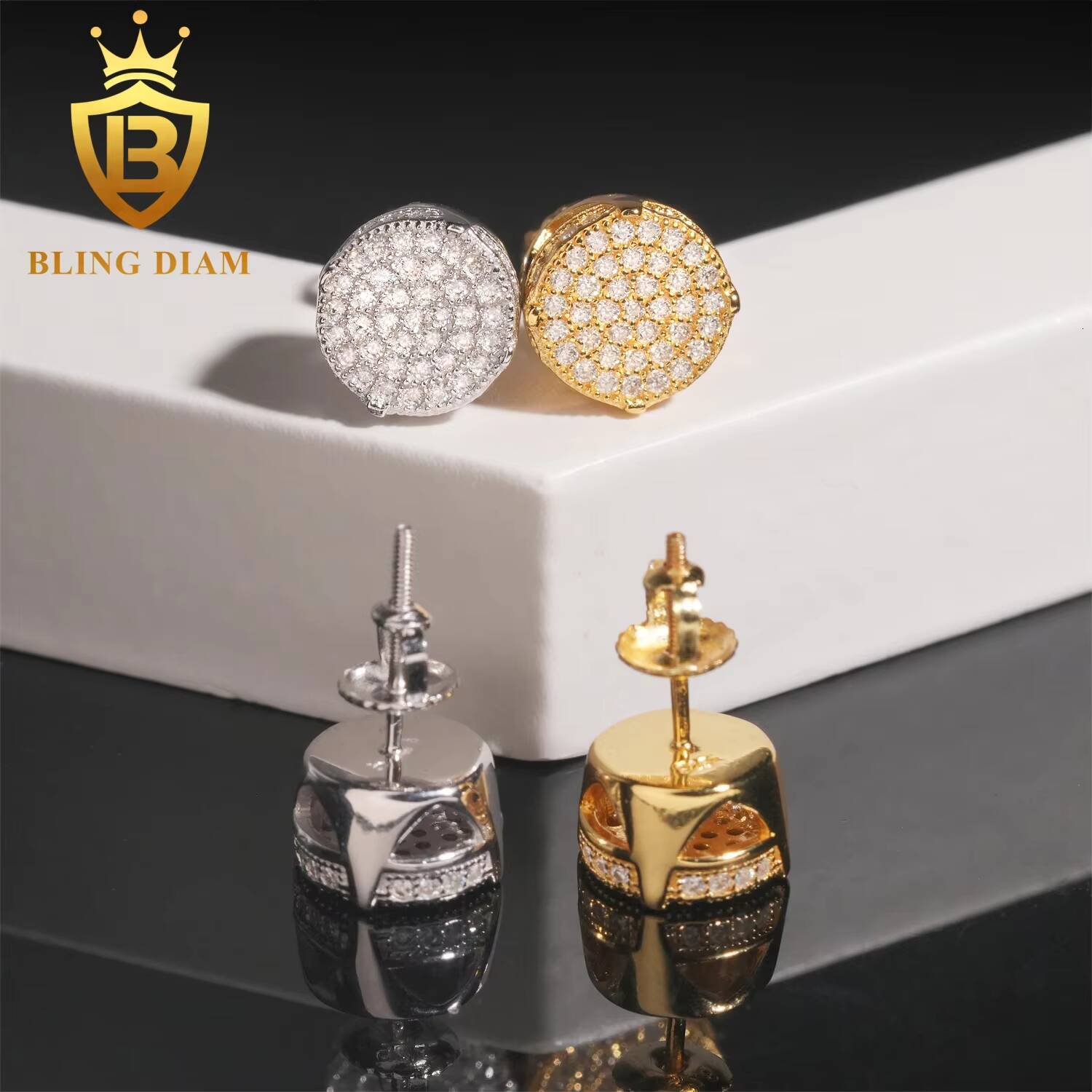 Ready to Ship High Quality Moissanite Diamond Hip Hop Ice Out Women Mens 925 Silver Stud Earrings