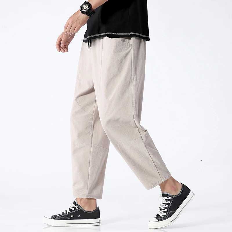 00% Cotton Summer Casual Pants Men Trendy Japanese Cropped Pants Loose Pants Men 5xl W250812