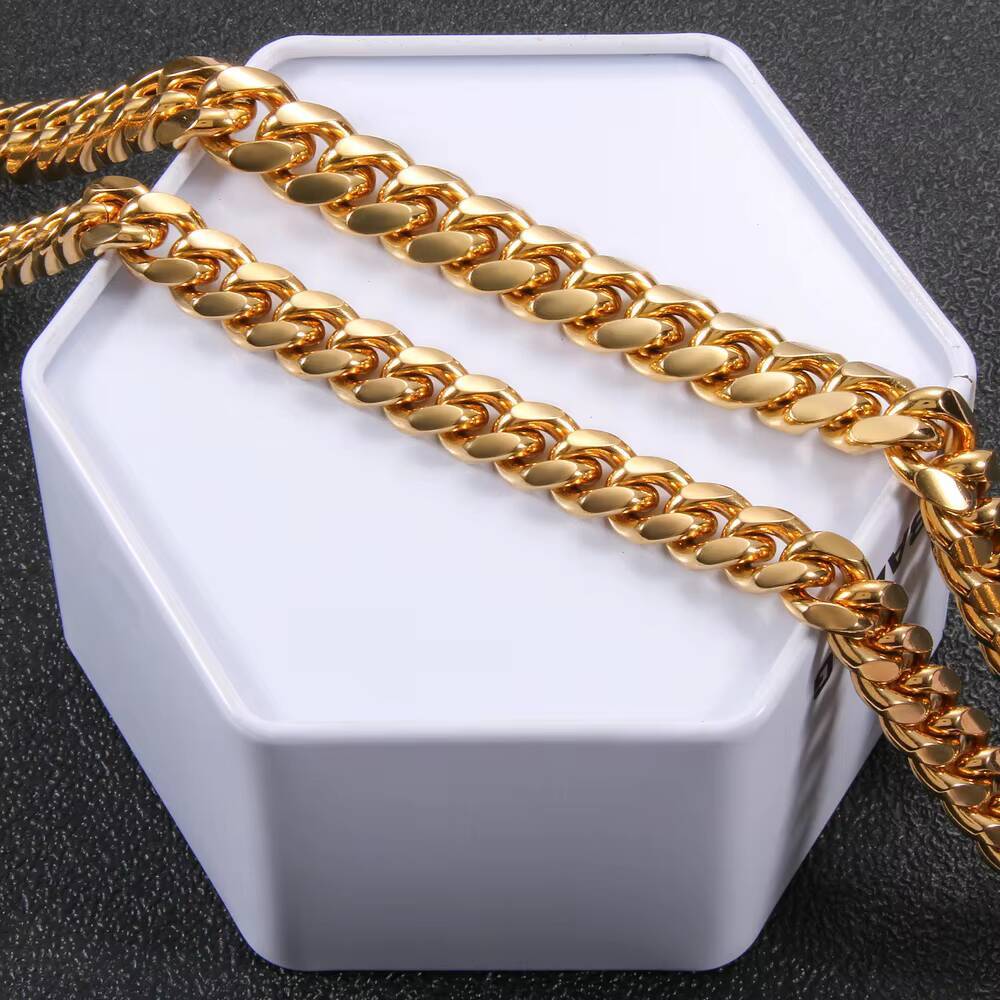 6 8 10 12 14 16 18mm 316L Chunky Stainless Steel 18k Gold Plated Hip Hop Cuban Curb Link Mens Miami Cuban Link Chain Necklace