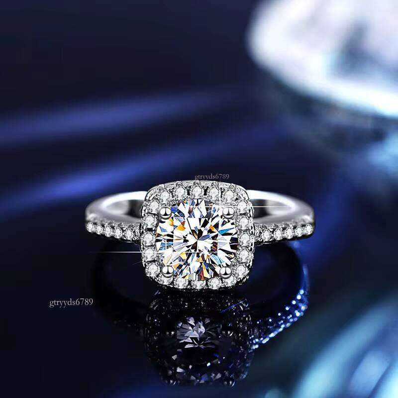 With GRA Certificate S Sterling Sier Silicon Stone Princess Square Simulation Engagement Wedding Ring