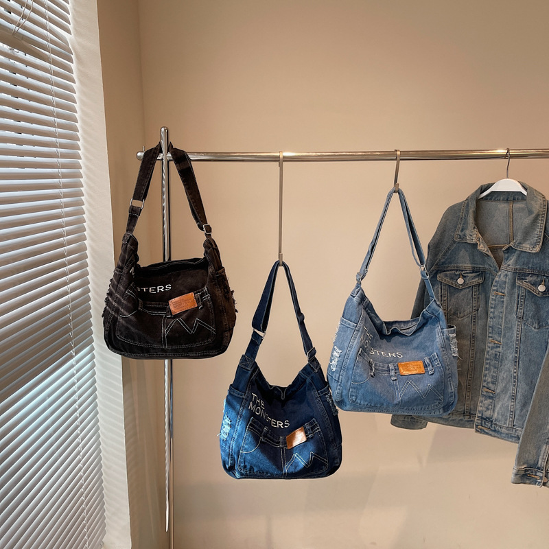 Design Washed Denim Travel Trend Large Capacity Shoulder Lazy Style Student Commuter Crossbody Bag