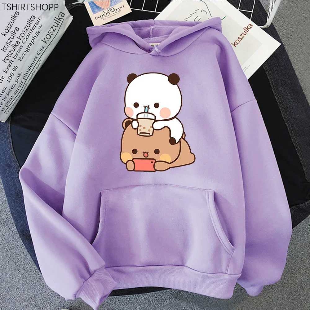 Bubu And Dudu Drink Bubble Tea Print Women Hoodie Kawaii Female Sweatshirt Harajuku Loose Long Sleeve Plus Size Clothes Tops Y250811