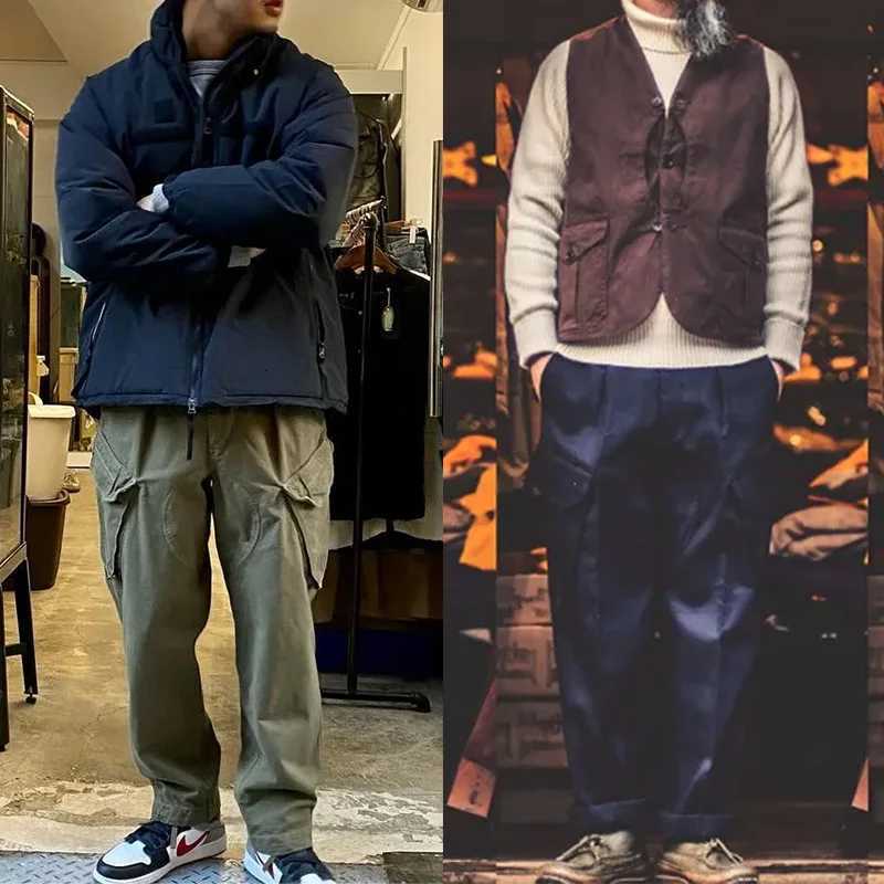 100% Cotton Wide Cargo Pants for Men Vintage Tactical Tapered Pants Casual Baggy Large Pockets Trousers Streetwear X250812