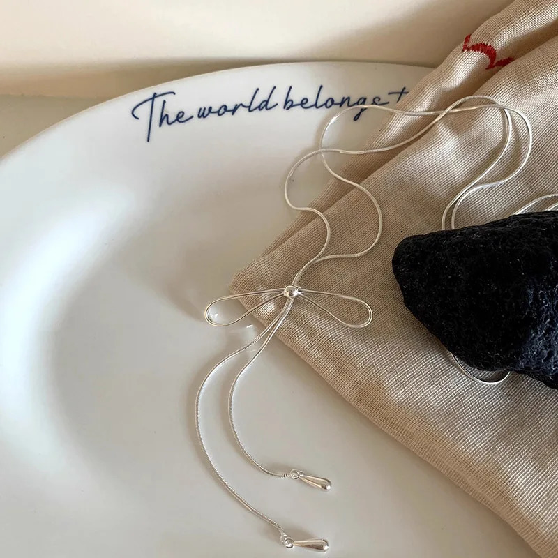 Foxanry Bowknot Geometric Long Tassel Necklaces For Women Girls Trendy Sweet Elegant Cute Sweater Chain Anniversary Jewelry Gift 250807