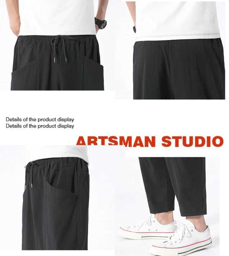 00% Cotton Summer Casual Pants Men Trendy Japanese Cropped Pants Loose Pants Men 5xl W250812