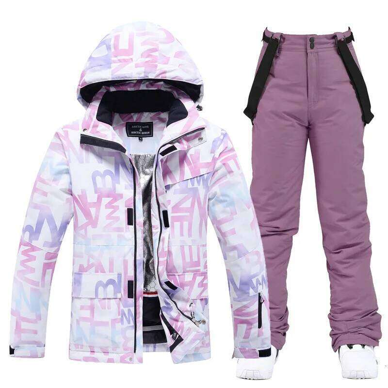 New Fashion Letter Women Ski Suit Winter Windproof Waterproof Snowboarding Jacket And Pants Snow Walking Clothes Female Snowsuit