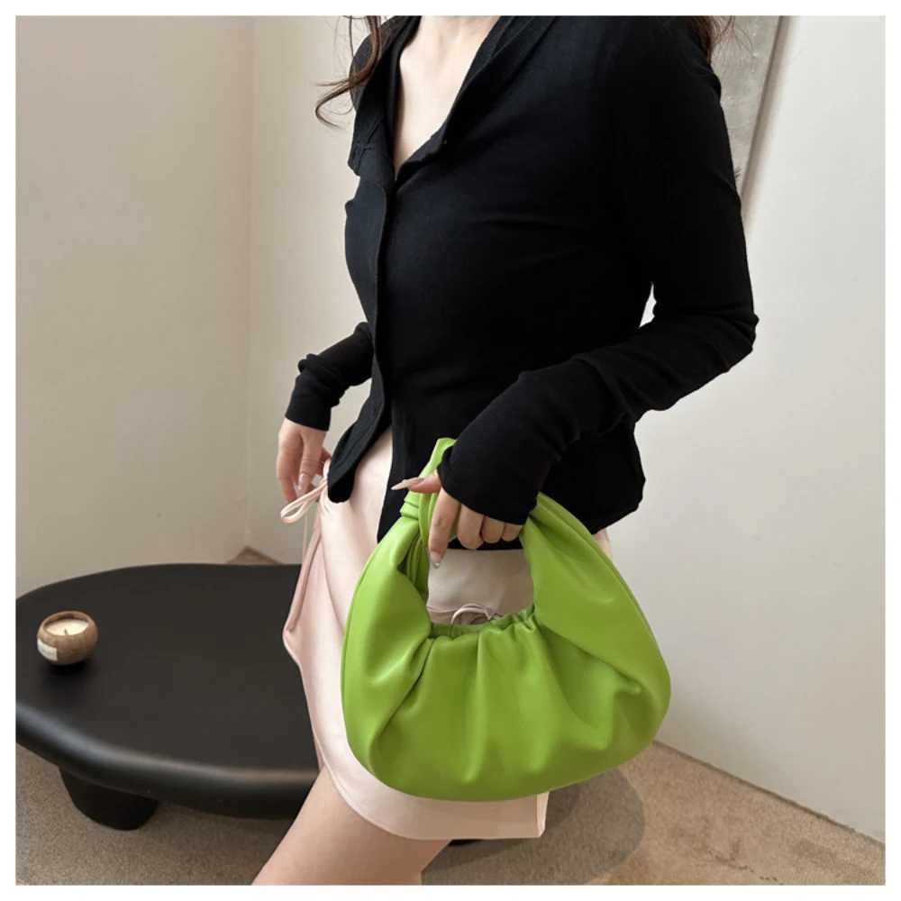 New Arrivals Women Small Knotted Handbags Solid Color PU Leather Knot Top Handle Bag Simple Clouds Wrist Bag for Party Vacation Z250812