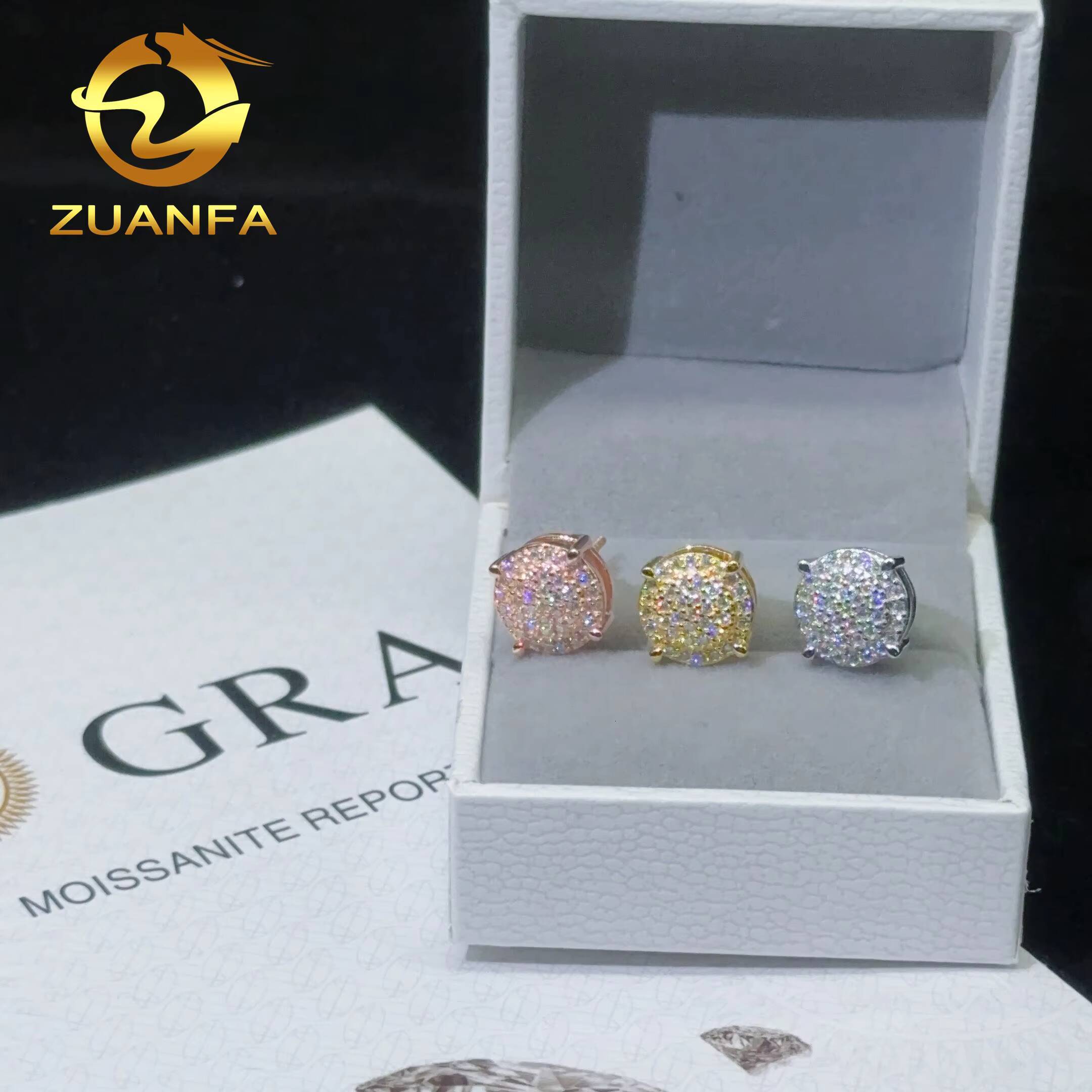 Moissanite Earrings 18k Gold Plated Hip Hop Jewelry 4 Prong Full Diamond Stud Earrings 925 Silver Rapper Ear Ring