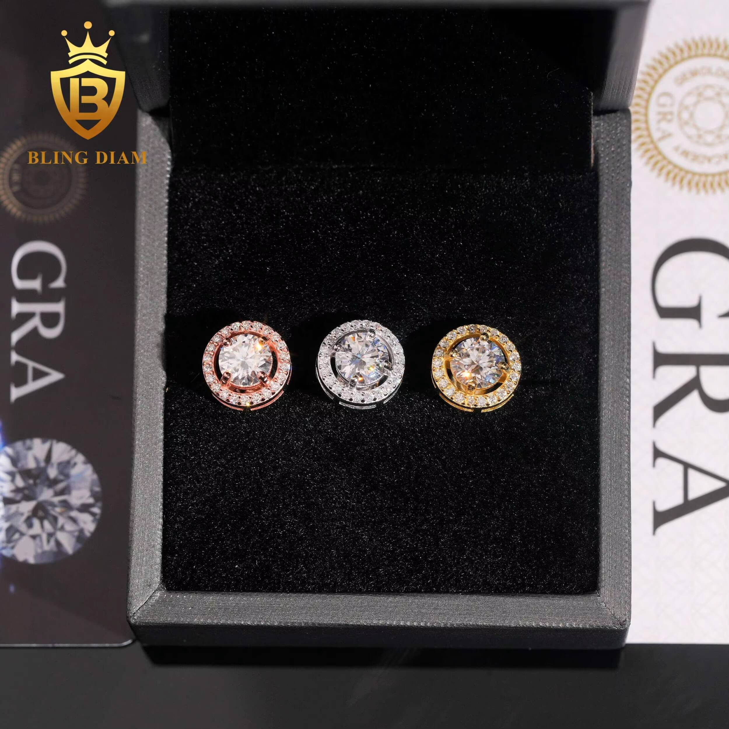 Pass Diamond Tester Fine Jewelry Round Cut 11mm Vvs1 Moissanite 925 Sterling Silver Stud Earrings Set for Men Women