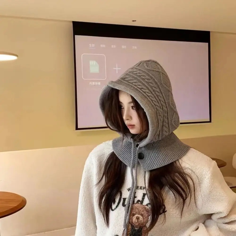 Winter Knitted Balaclava Hat Thicken Cashmere Scarf Shawl Warm Accessories Wool Pullover Hat 250808