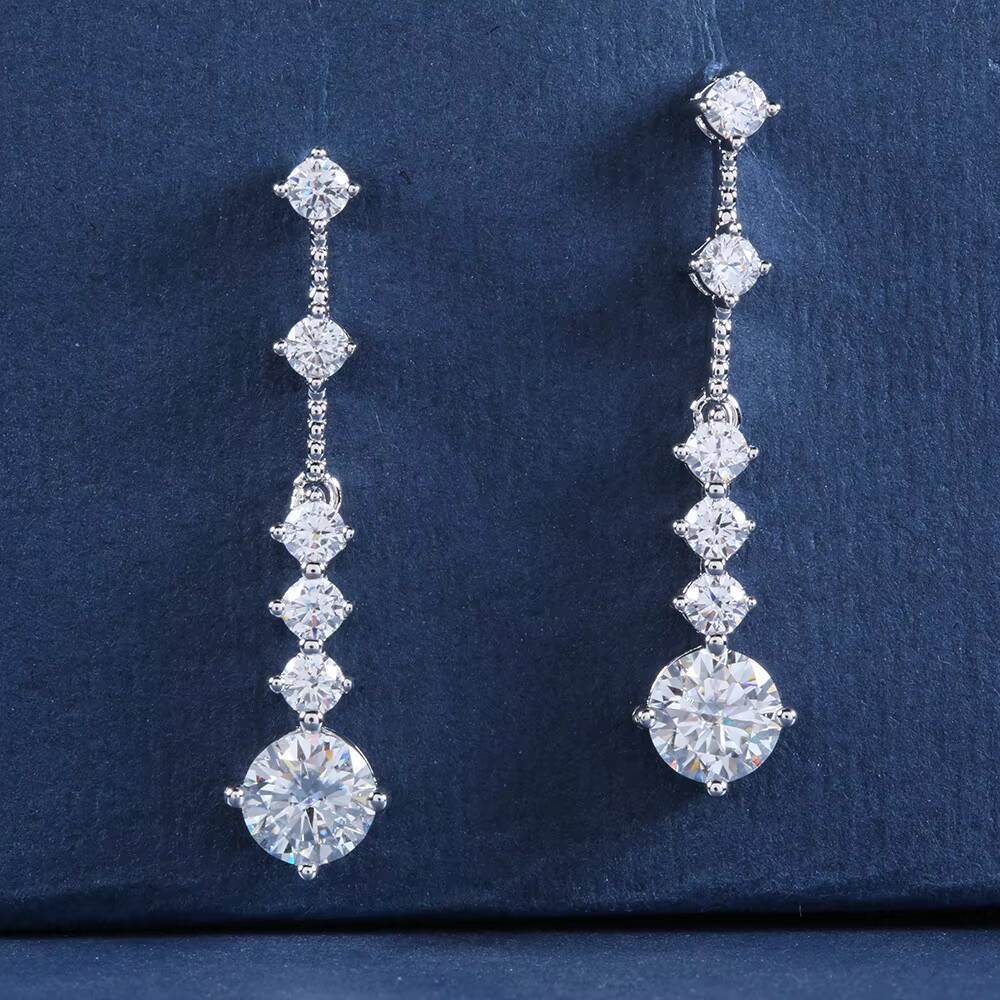 GRA 1CT Moissanite Diamond Unusual Long Hanging Dangle Drop Earring for Women 925 Sterling Silver Wedding Fine Jewelry Set