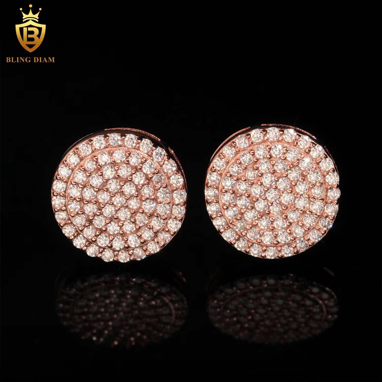 Fashion Jewelry Hip Hop Iced Out Moissanite 925 Sterling Silver Gold Plated Stud Earrings