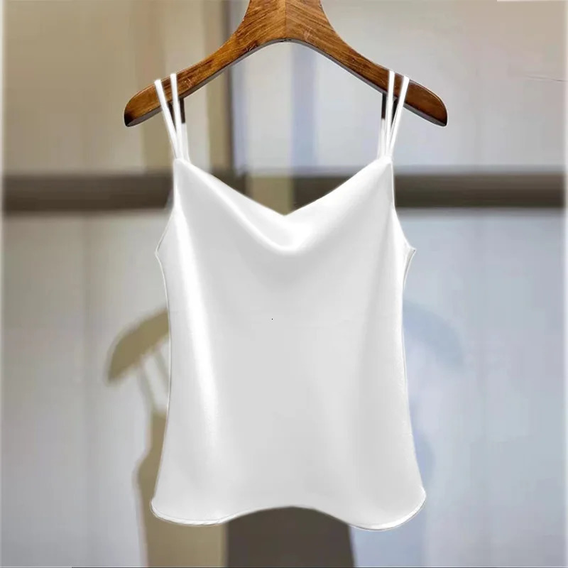 Womens Silky Satin Summer Camisole VNeck Spaghetti Strap Sleeveless Tank Top Solid Colors Sizes M4XL Sexy 250804