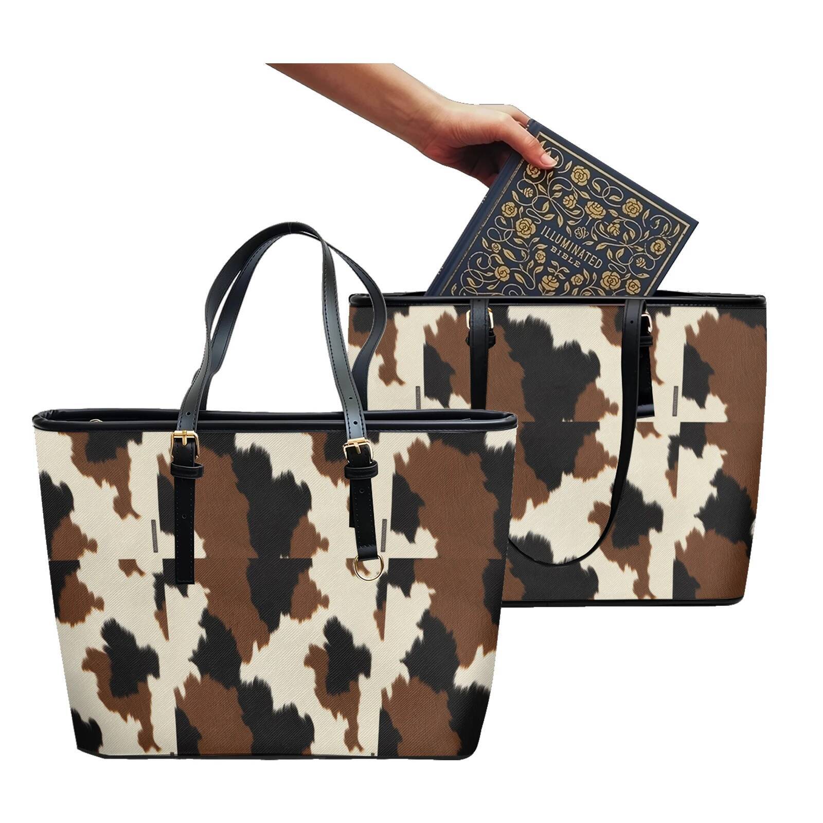 Camouflage Printed Oxford PVC Leather Shoulder Bag Zipper Waterproof Lightweight Tote Daily Use Convertible Work Weekend Purse