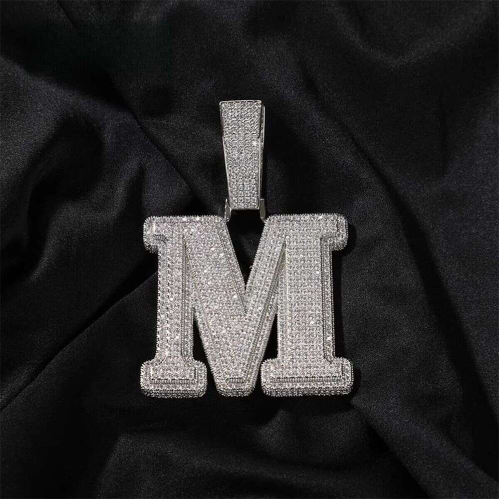 Sier-Plated White Gold 3D Hip-Hop Style Long Stick Bread Pendant A-Z Letter Design