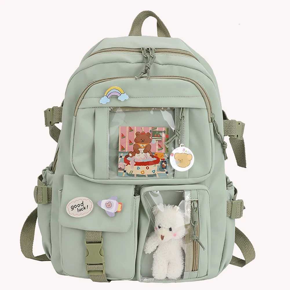 Laptop Backpack Fashion College Student Backpack with Plush Pendant Pin Cute Kawaii Large Capacity Japanese Style for Teen Girls W250812