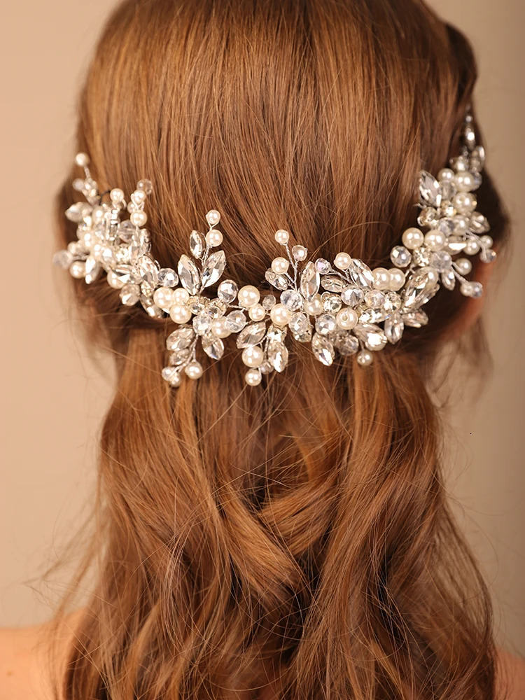 Pearl Bride Headband Crystal Bridal Headpiece Wedding Hair Accessories Handmade Jewelry Party Prom Tiaras 250804