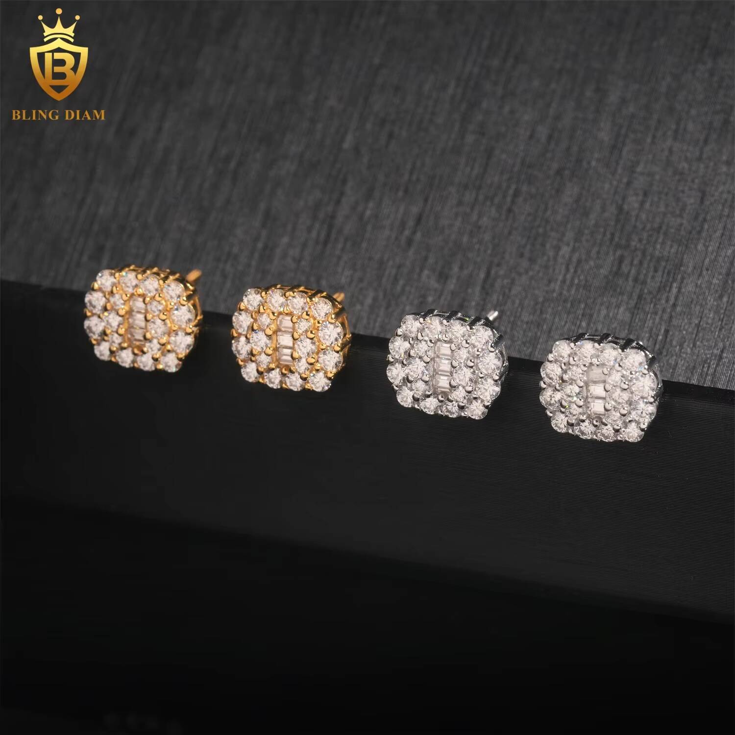 Factory Price Hip Hop 925 Sterling Silver VVS Moissanite Fashion Diamond Stud Earrings