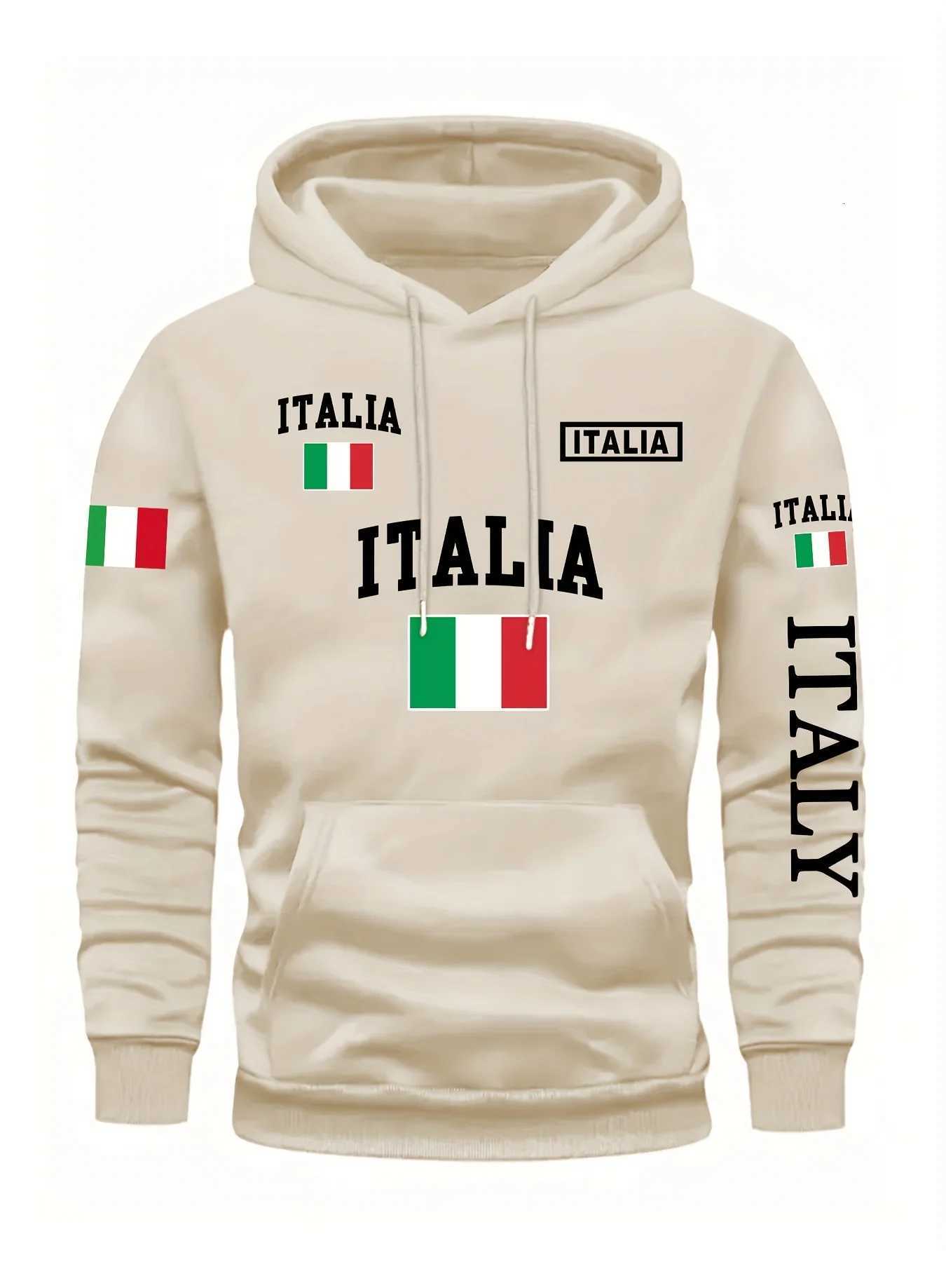 Mens Stylish Graphic Hoodie Black Casual Pullover Front Pocket Comfortable Polyester Blend Machine Washable Italy Sweatshirt Y250811