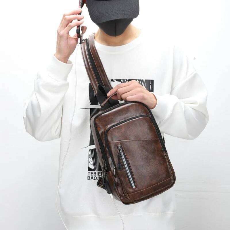 Men's Mini Backpack Solid Color PU Leather Chest Bag Shoulder Bags school bag de hombre backpack men mochilas bolsos