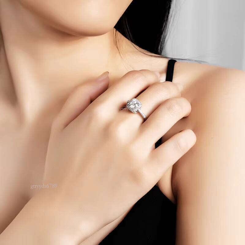 With GRA Certificate S Sterling Sier Silicon Stone Princess Square Simulation Engagement Wedding Ring