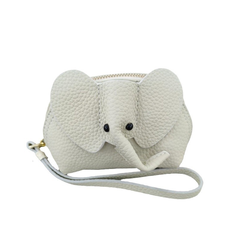 New Pendant Women Key Creative Card Holder Genuine Leather Little Elephant Coin Purse Zipper Hand Twist Lipstick Storage Bag