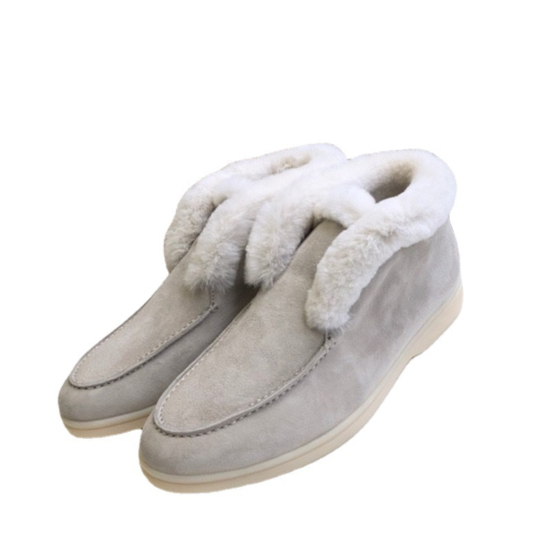 Autumn winter sheep suede shoes womens flat bottom hairy single boots snow boots real leather shoes keep warm autumn and winter
