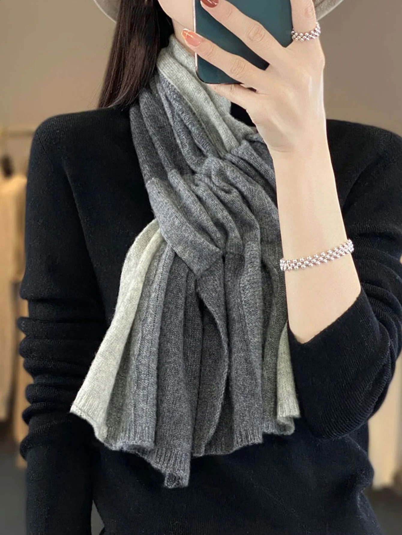 100% Merino Wool Cross Scarf Thickened Patchwork Warm Soft Windproof Korean Fashion Neckerchief Warm Wraps for All Seasons 250812