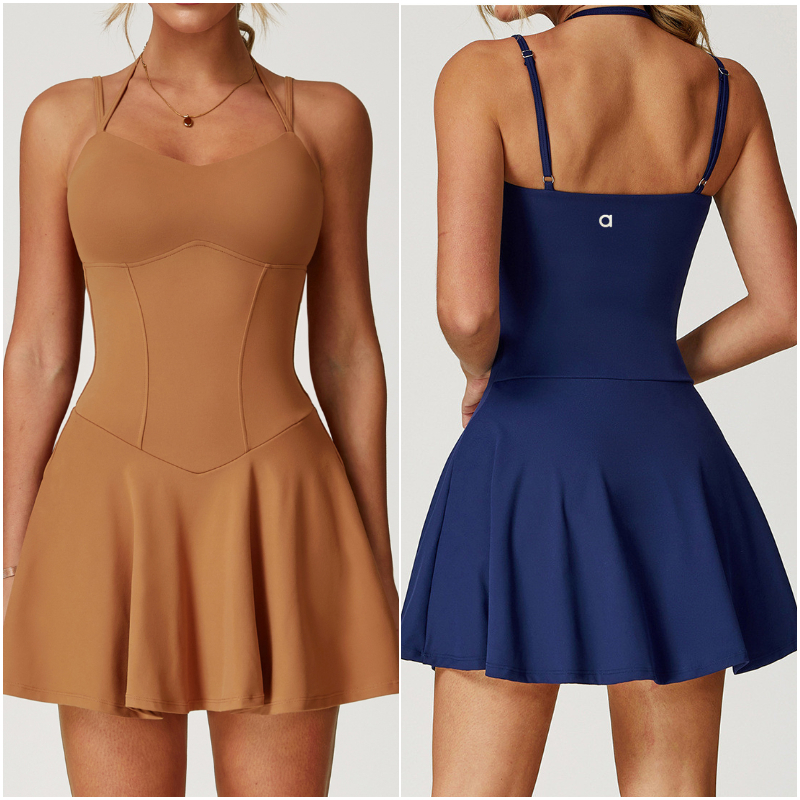 2026 New A9172 Women Yoga Outfits Ladies Tennis Dresses Exercise Cheerleaders Running Outdoor outdoor One Piece Dress Sleeveless Pants Lined Pocket Free Shippin