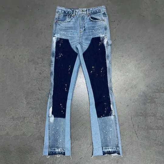 Splashed Ink Splicing Jeans for Men and Women Y2K Retro Hip-Hop Casual American Fashion Brand Bombing Street Bell-Bottom Pants X250812