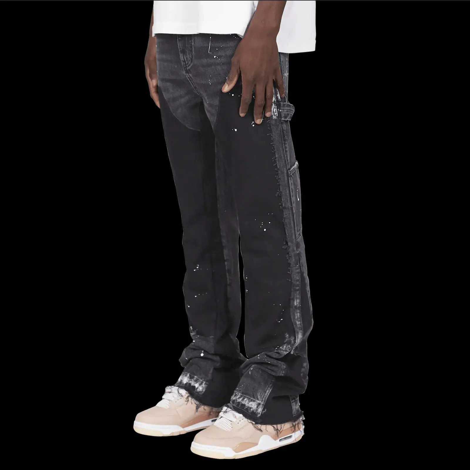 Splashed Ink Splicing Jeans for Men and Women Y2K Retro Hip-Hop Casual American Fashion Brand Bombing Street Bell-Bottom Pants X250812