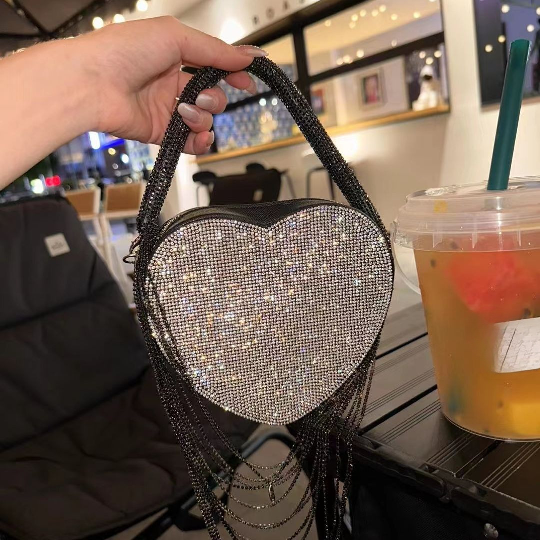 new laser fashion bag bag elegant heart shaped claw shaped diamond tassel handbag designer bag large capacity shoulder bag crossbody bag