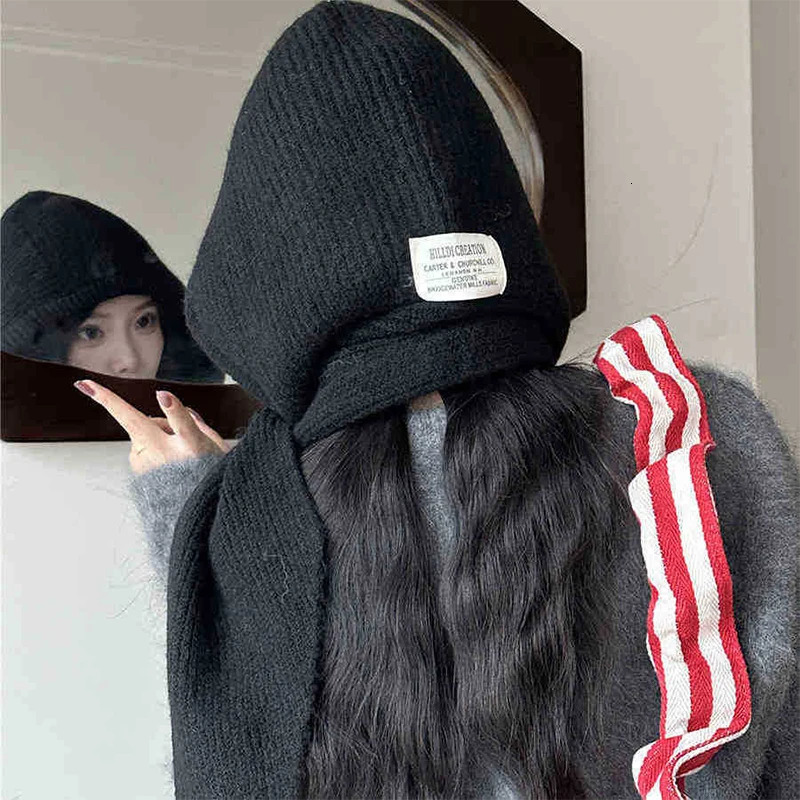 Winter Y2K Wool Knitted Balaclava Hat Fashion Collar Shawl Hooded Hat Outdoor Pullover One-piece Neck Collar Warm Beanies 250808