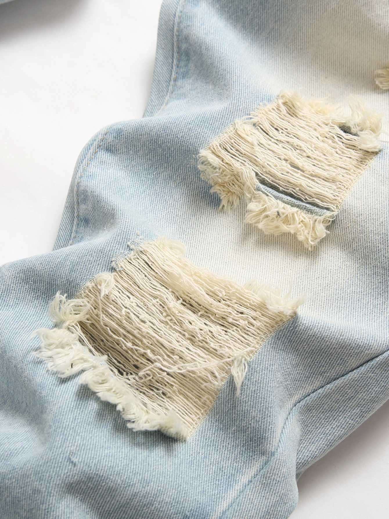 Mens Vintage Light Blue Jeans Straight Loose Fit Distressed Cat Whisker Denim Pants Casual Streetwear High Quality Stretch 28-4 X250812