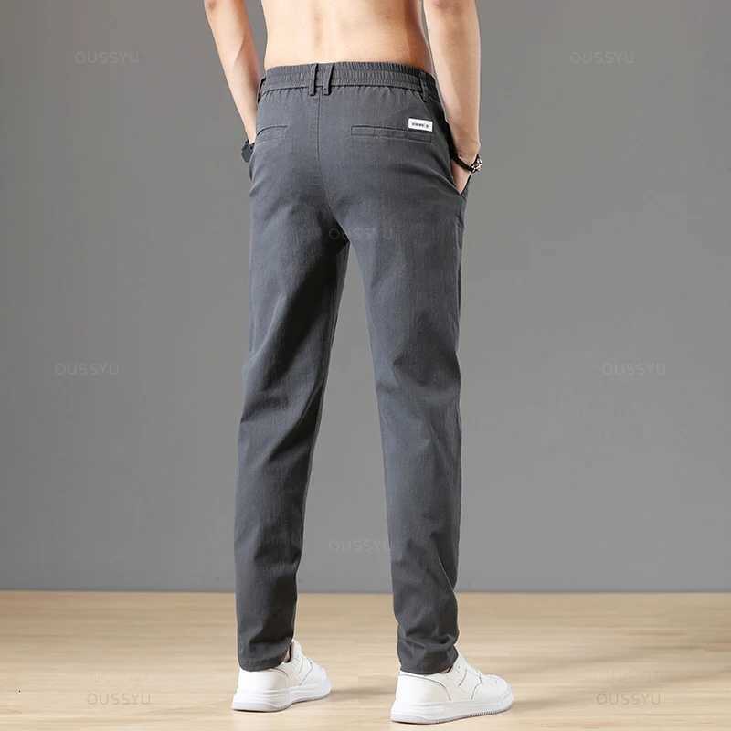 Autumn Cotton Mens Pants Fashion Classic Drawstring Elastic Waist Jogging Stretch Casual Gray Cargo Trousers Male 28-38 W250812