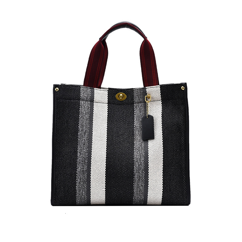 New Fashion High-Quality Striped Color-Block Shopping Tote Handbag Shoulder Trendy Women's Bag