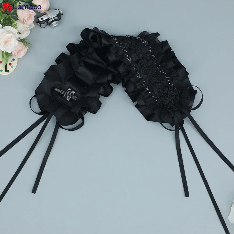 Black White Lolita Lace Ruffled Headband Hairband with Hairpins Cute Sweet Anime Maid Cosplay Headdress 250805