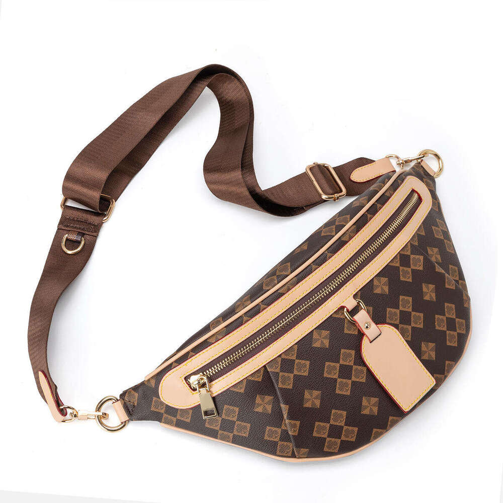 Lacel Urwebin Brown Monogram Pattern Fanny Pack, Women's Large - Capacity Waist Bag with Adjustable Strap, Stylish PU Leather Crossbody Belt Bag 