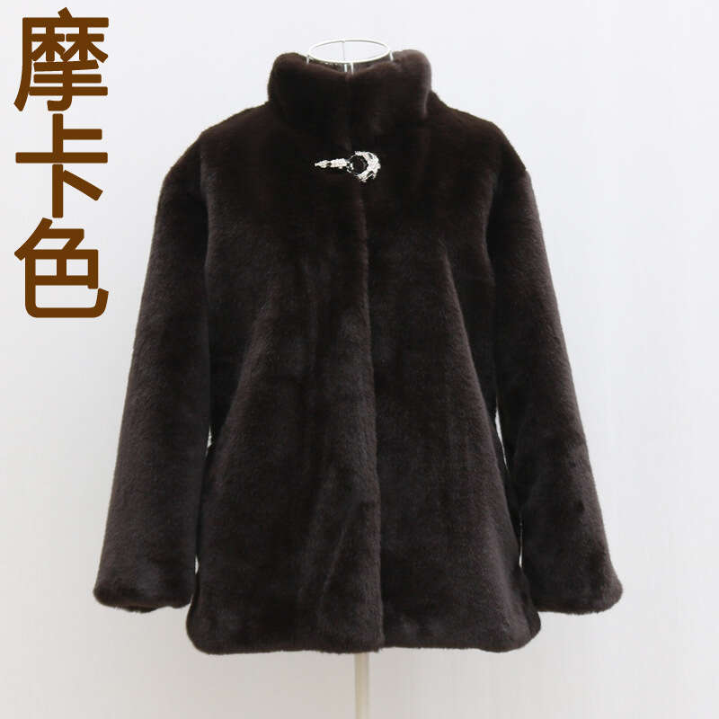 Middle-aged women's mink coat, complete mink grass coat, mink stand-up collar fur short Korean-style casual slimming jacket