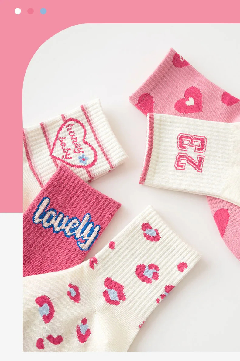 5 Pairs Childrens Socks Girls Boys Trendy Pattern Sport Sock Spring 312T Kids Midcalf Cotton 250812