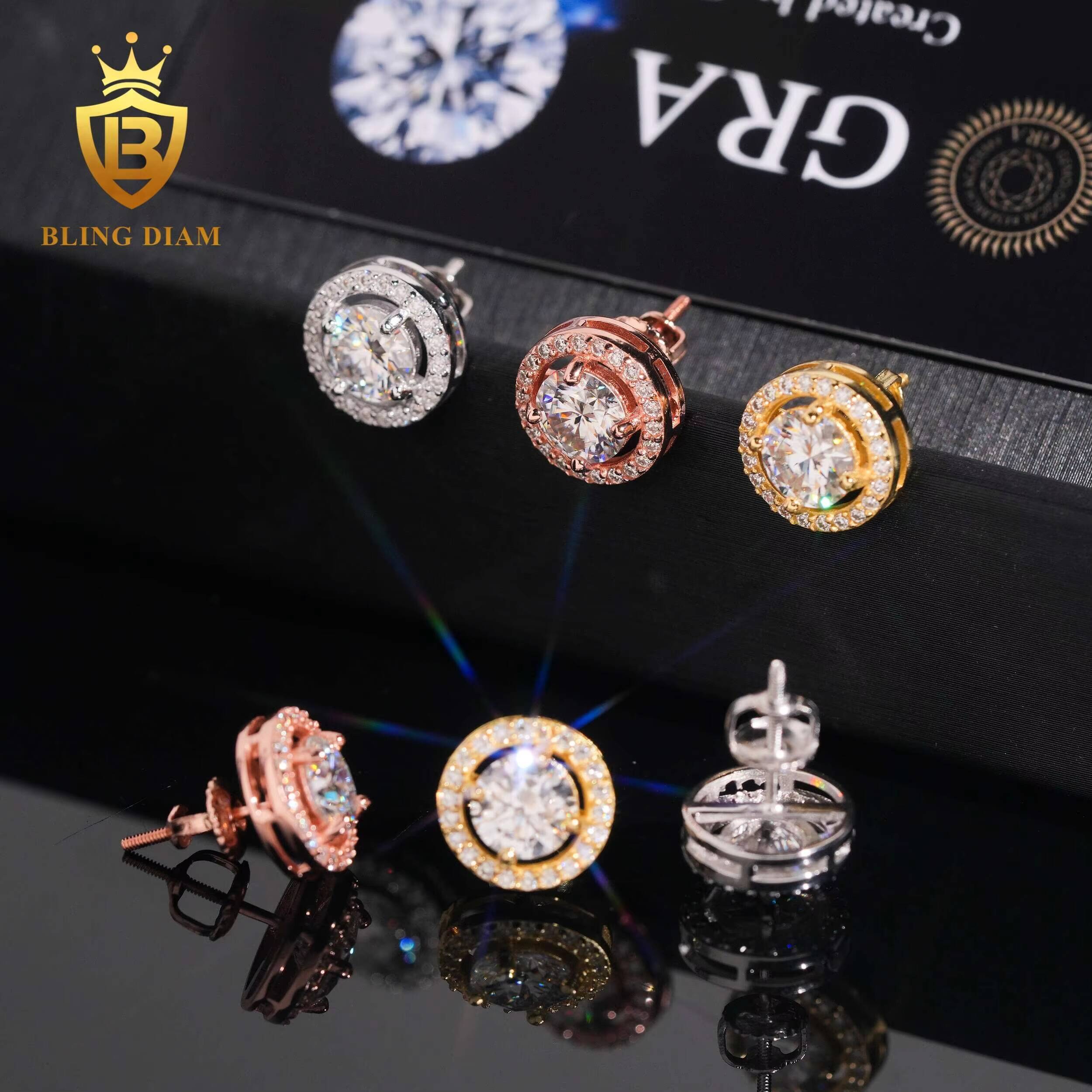 Pass Diamond Tester Fine Jewelry Round Cut 11mm Vvs1 Moissanite 925 Sterling Silver Stud Earrings Set for Men Women