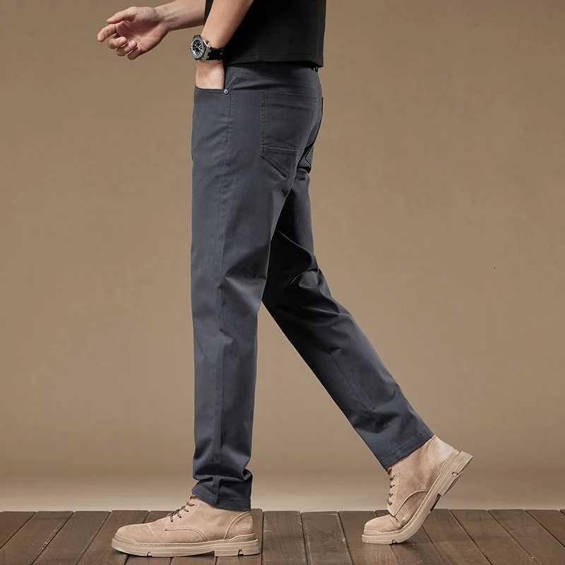 97% Cotton 2024 Autumn Mens Clothing Business Trousers Men Straight Casual Pants Mens Pants Cotton Black Gray Khaki Brand W250812