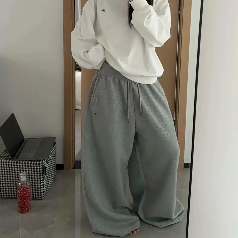 Oversize Cotton Woman Black Sweatpants Y2K Korean Streetwear Loose Casual Jogger Pants High Waist All Match Drawstring Trousers 250811