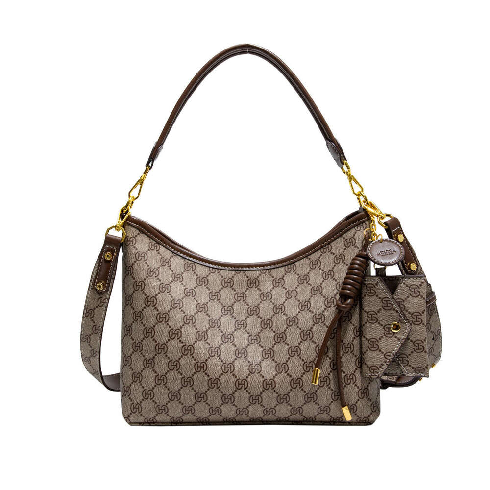 Qiqi Gray Monica Floral Print Vintage Handbag Tote for Women 2025 New Versatile Shoulder Bag Large Capacity