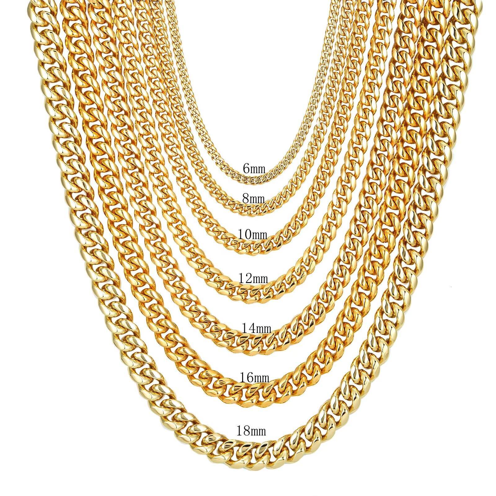 Custom Personal 18K Gold Plated Miami Cuban Link Chain Trendy Hip Hop Stainless Steel Necklace for Men Wedding or Gift