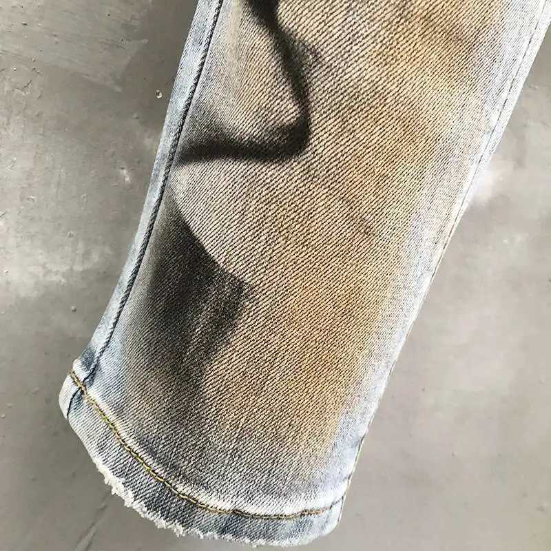 High Street Blue Mens Jeans Trendy Paint Inkjet Small Feet Elastic Jeans Hip Hop Stretch Trousers Jeans for Men Motorcycle Pants X250812