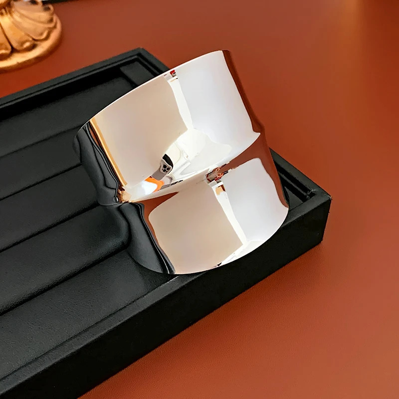 Irregular Punk Smooth Metal Style Wide Open Cuff Bangles for Women Gold Silver Color Wide Hand Bracelet Party Fashion Jewelry 250811