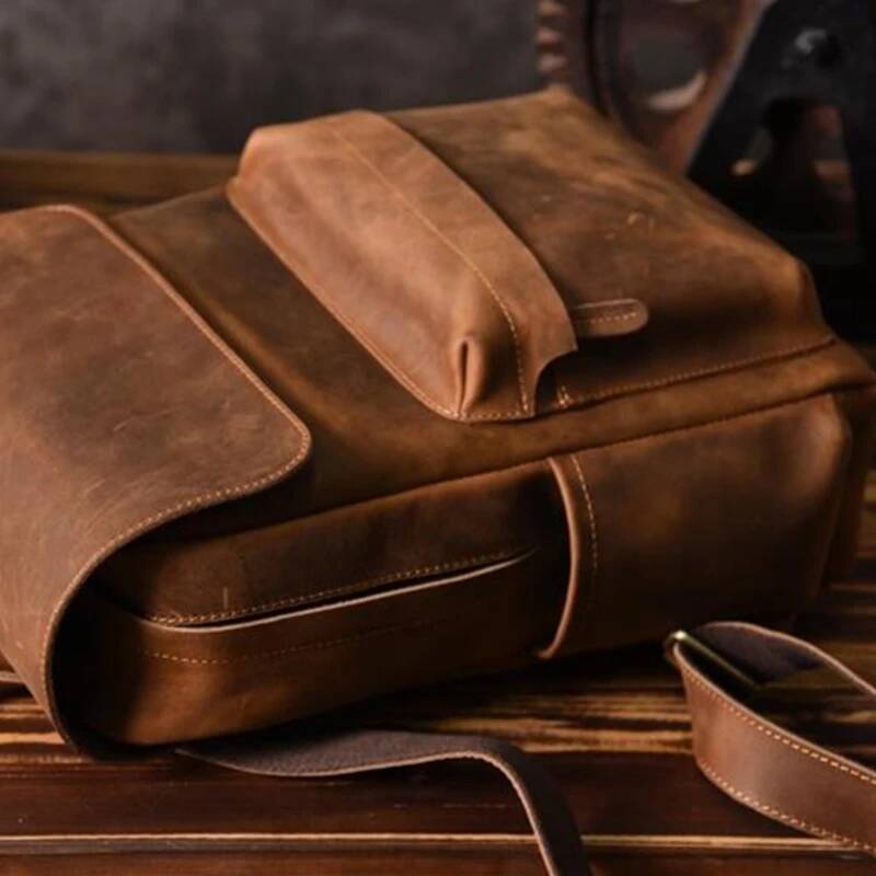 Vintage Genuine Backpack Men Bagpack Bag mochila Crazy Horse Leather Male Hiking Rucksack Daypack Laptop Case high-quality