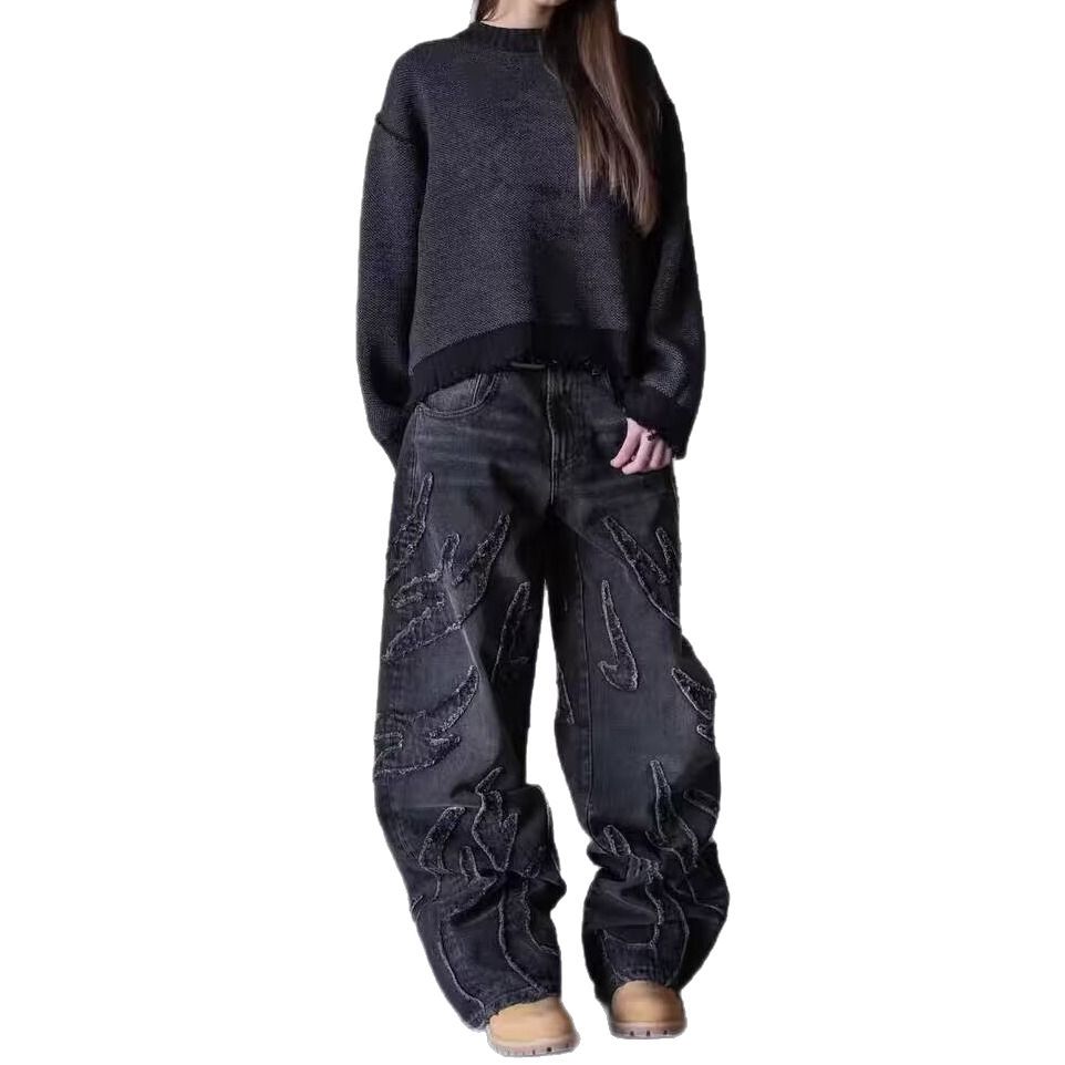Designer Men's Jeans Harajuku Embroidered Hip Hop Straight Leg Wide Leg Jeans Streetwear Y2k Baggy Leisure Denim Pants Men And Women High Waist J